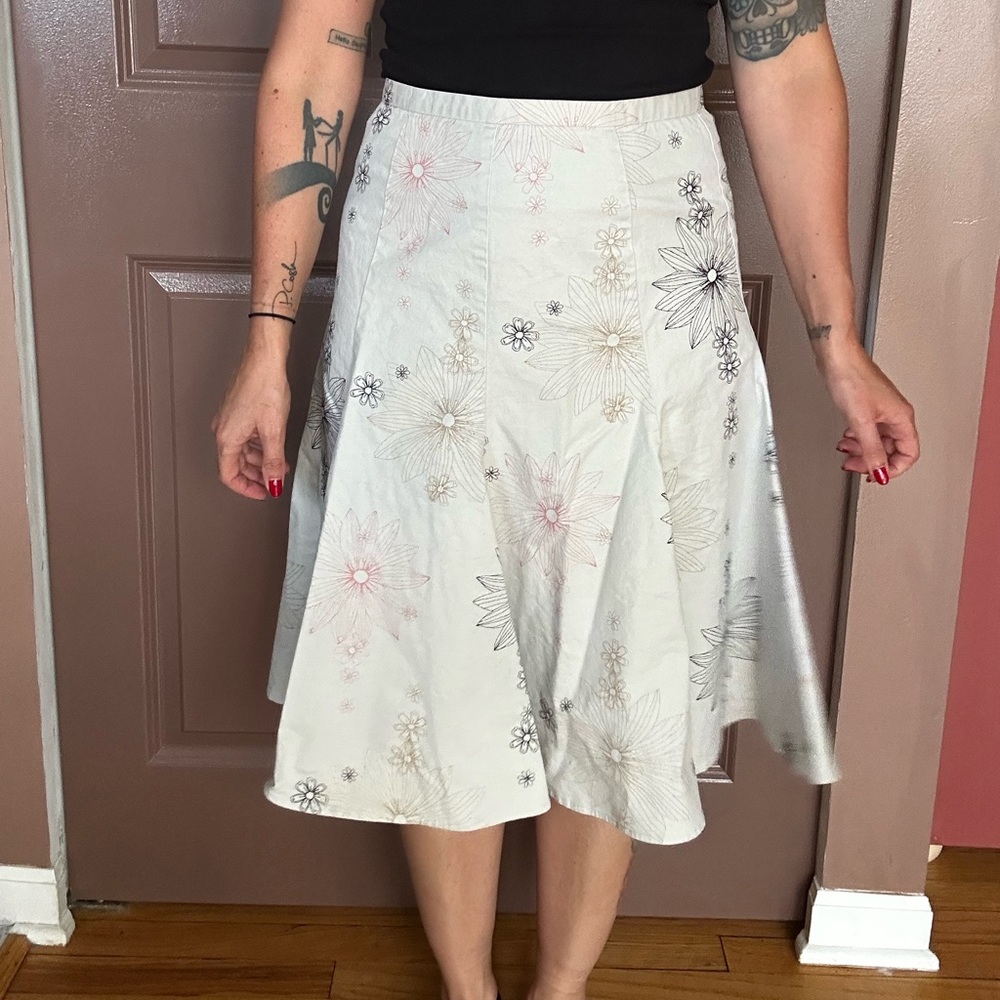 Floral A-Line Skirt - gray